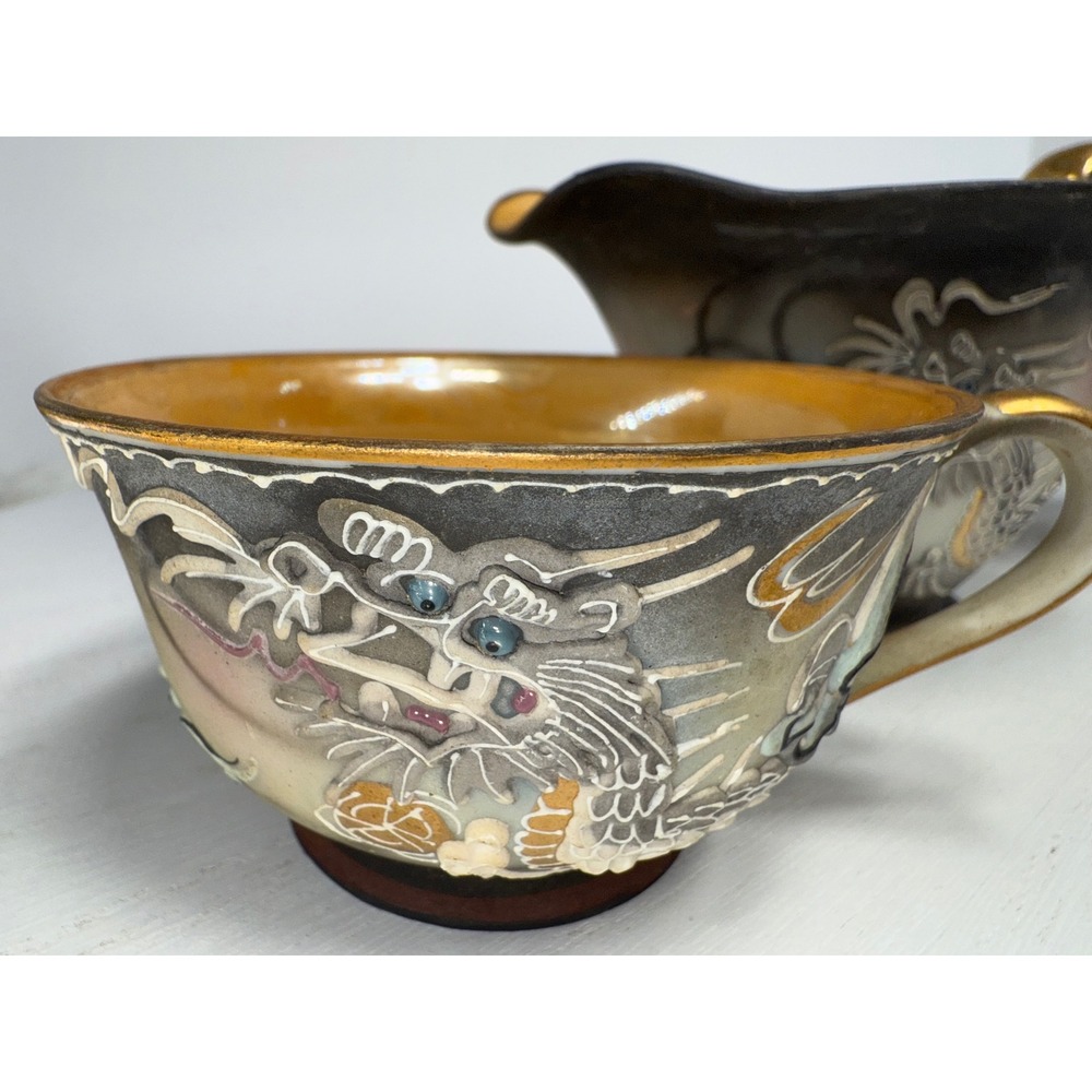 Vintage Handpainted Japan Dragon Creamer Pitcher and Two Cups Set Nikko - Picture 4 of 13